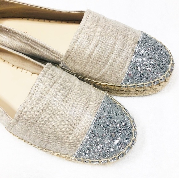 Guess 🔥SALE🔥 tan JAALI espadrilles with glitter cap toe Sz8.5 - Picture 4 of 9